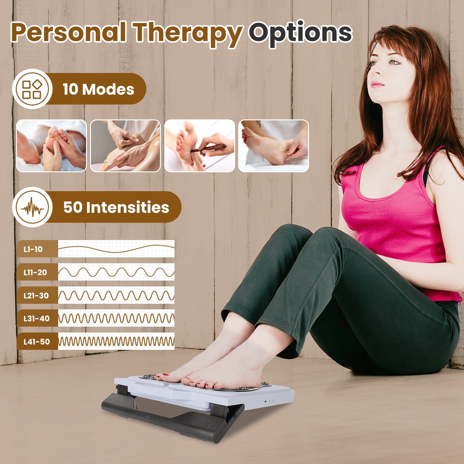 1Pc Rechargeable EMS Foot Massager For Neuropathy TENS Stimulator With 10Modes 50Intensities Remote Control For Muscle Relaxation Cramps Circulation Gift For Dad Mom