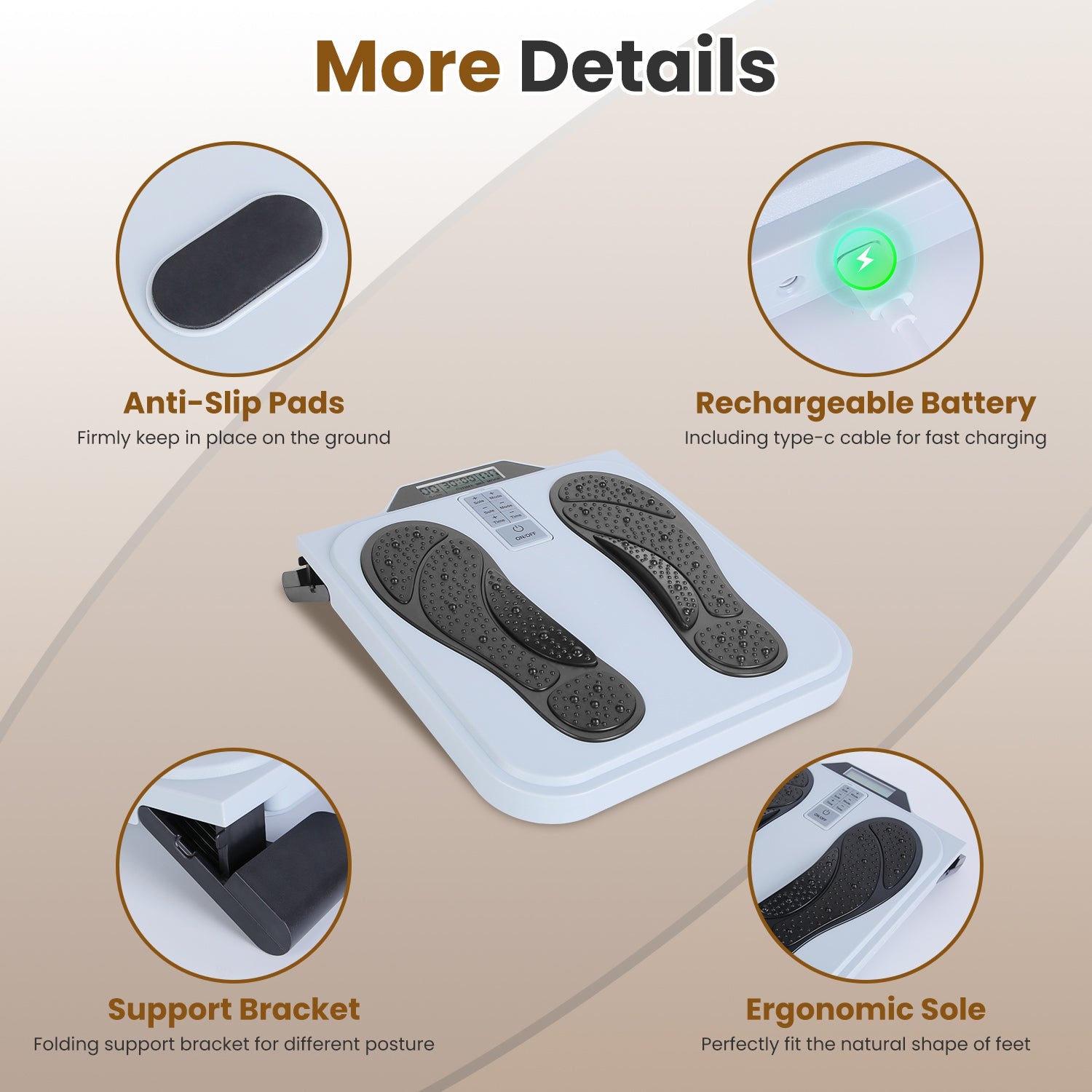 1Pc Rechargeable EMS Foot Massager For Neuropathy TENS Stimulator With 10Modes 50Intensities Remote Control For Muscle Relaxation Cramps Circulation Gift For Dad Mom