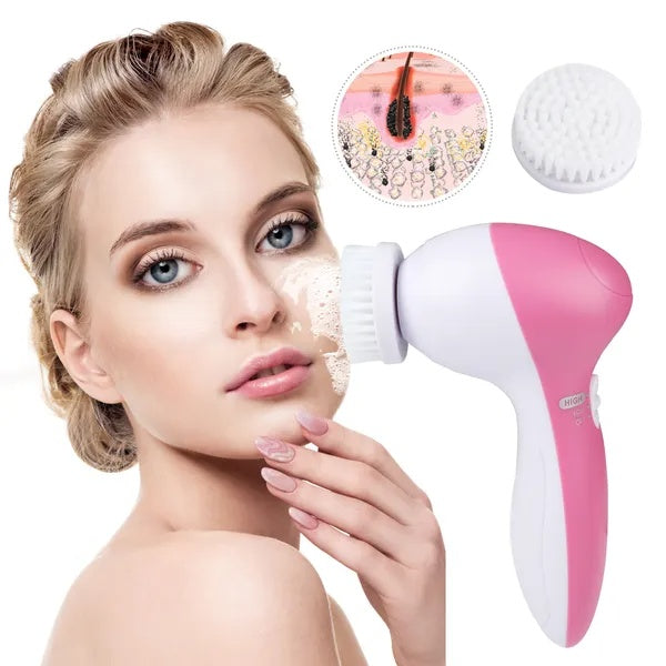 Waterproof Facial Cleansing Brush Face Spin Cleaning Brush Scrubber With 5 Brush Heads For Women