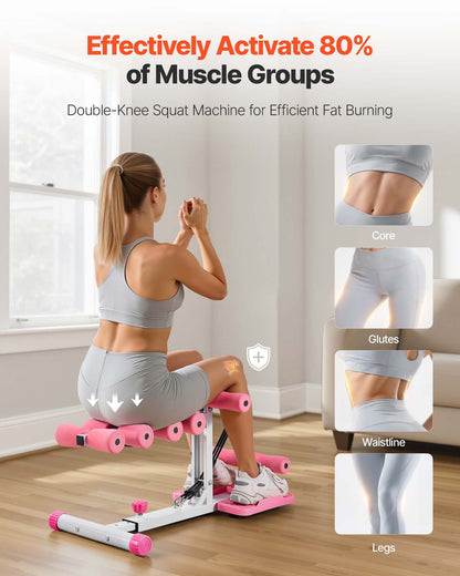 Deep Squat Machine, Adjustable Glutes Trainer Machine With 3 High-Strength Resistance Bands, Folding Core Leg &amp; Glutes Exercise Trainer, Push Up Workout Equipment At Home Gym, Pink + White