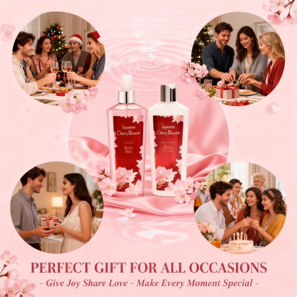 2 Pieces Sets, Body Lotion And Body Mist Set, Japanese Cherry Blossom 8 Oz, 236ml, Best Holiday Gifts.