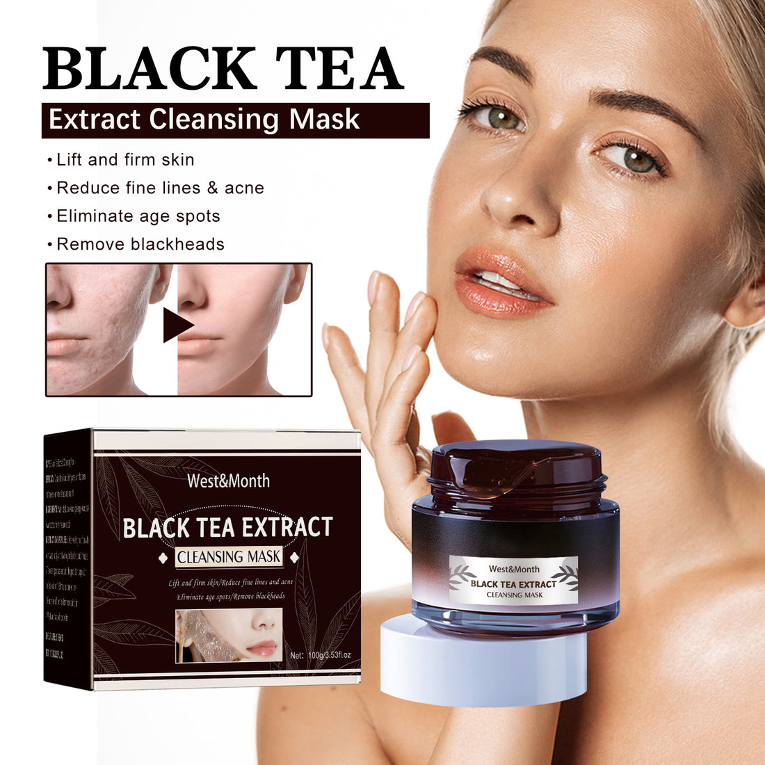 West&amp;Month Black Tea Mask For Deep Cleansing, Refining Pores, Brightening Complexion, And Rejuvenating The Skin, A Type Of Application Mask